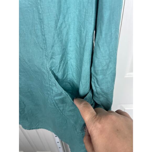 Jones New York Tunic Popover Blouse Apron Pockets Linen Roll Slv Small Blue - Picture 4 of 6